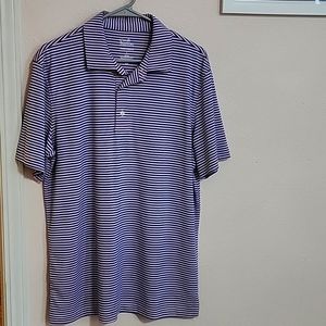 Croft & Barrow Men's Size L Blue and Pink Striped Polo 100% Polyester